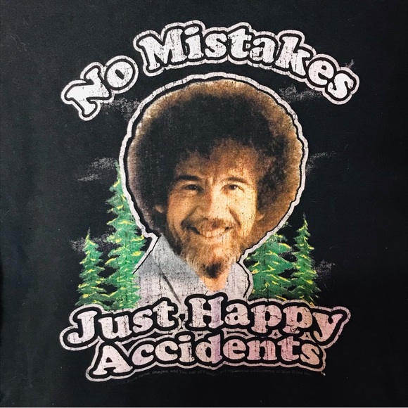 Men’s Size Large Bob Ross No Mistakes Just Happy Accidents Black Graphic Tee - Picture 2 of 4